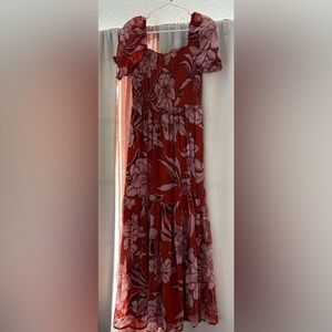 Patrons of Peace Red Floral Smocked Puff-Sleeve dress